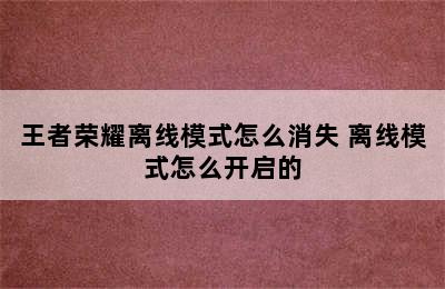 王者荣耀离线模式怎么消失 离线模式怎么开启的